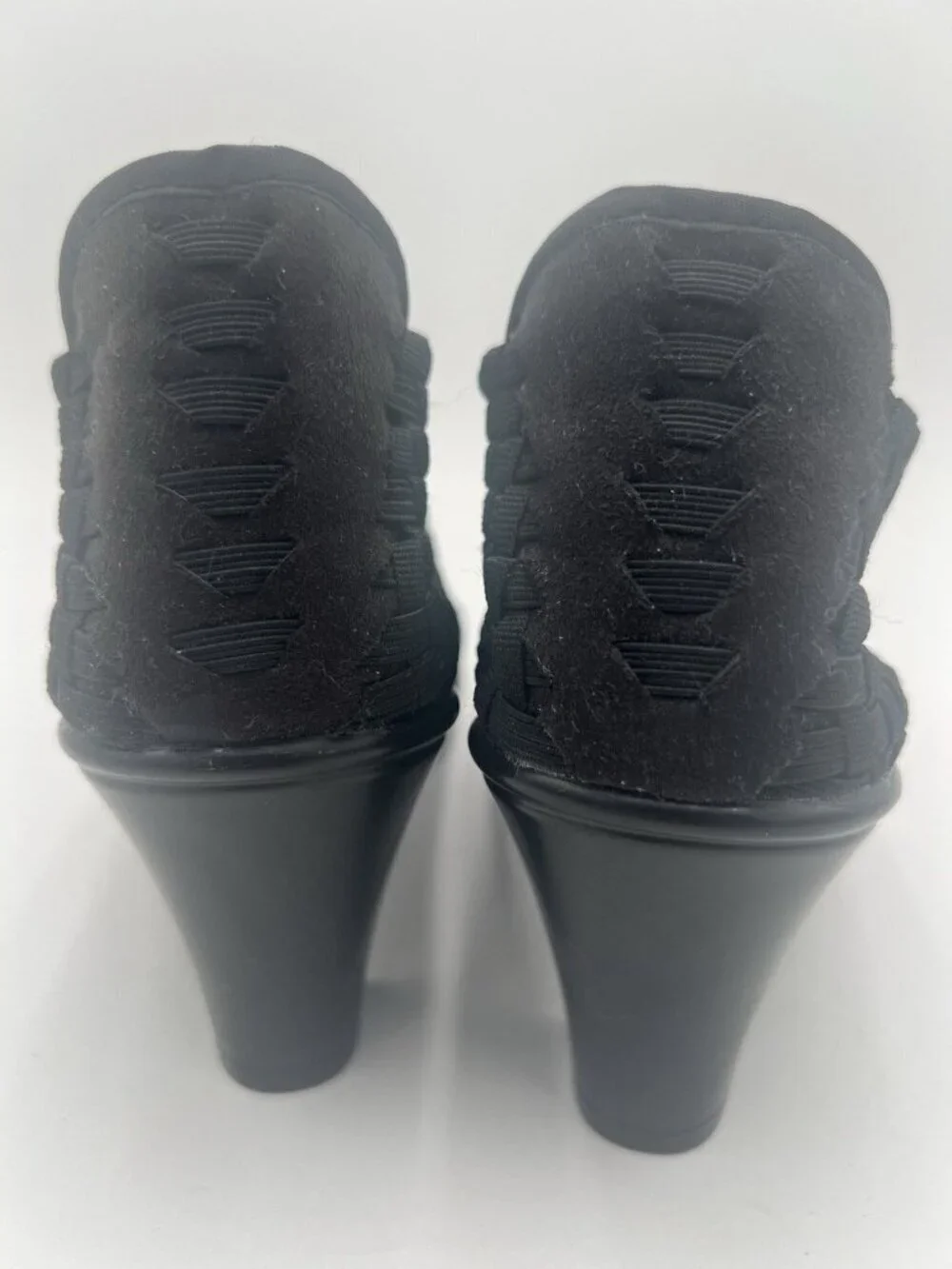 Bernie Mev Claire Woven Peep Toe Heels Black Comfort Slip On EU 38 US 7 7.5 NWOB